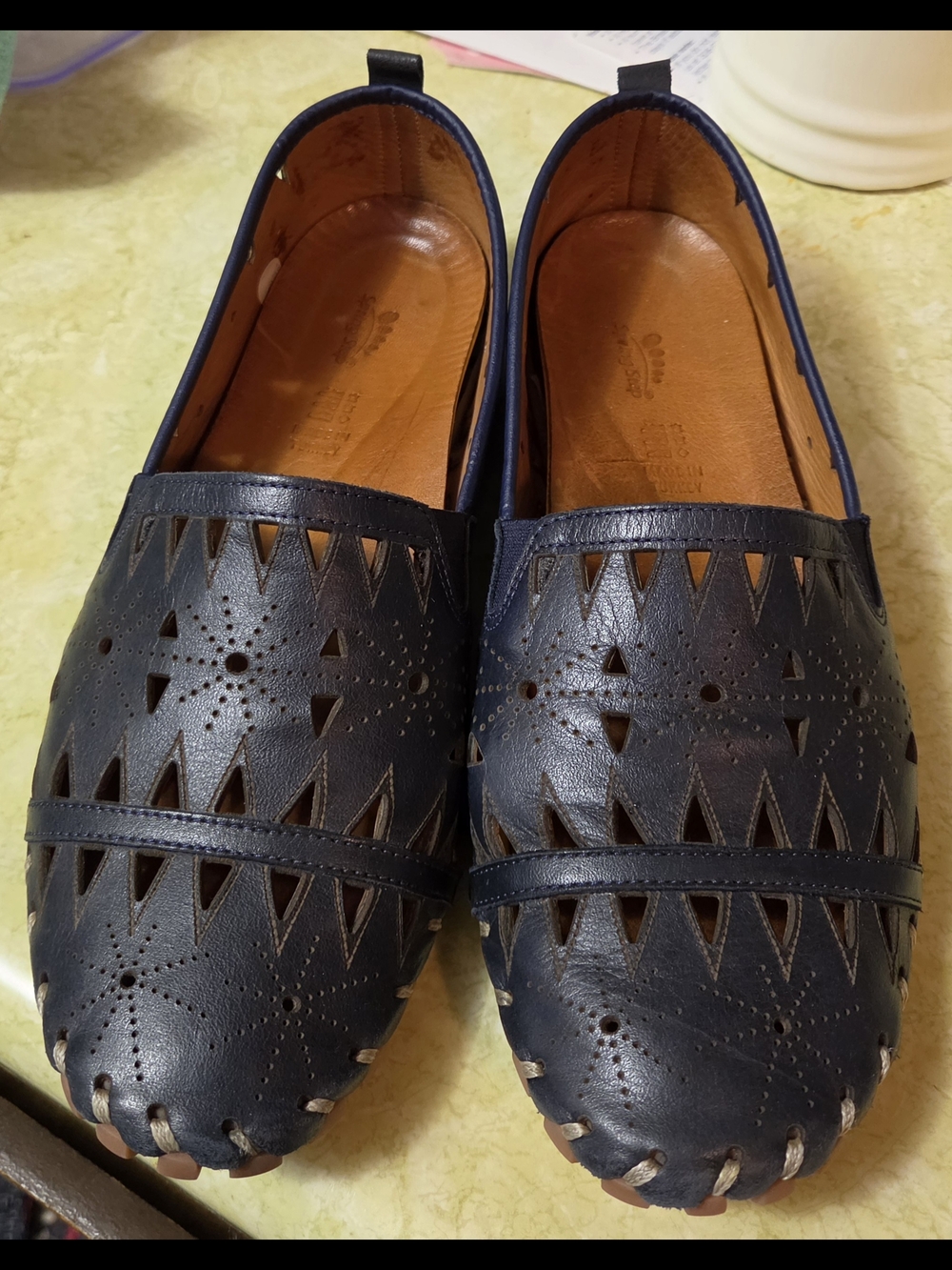Spring Step Navy Perforated Leather Slip-On Flats